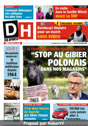 La Dernière Heure (3 éditions) - Jeudi 15 Novembre 2018