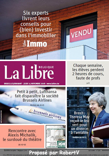 La Libre Belgique - Jeudi 15 Novembre 2018