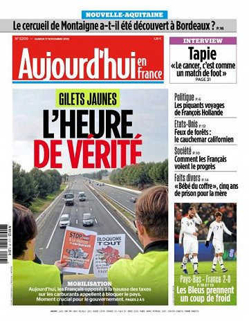Aujourd’hui en France du Samedi 17 Novembre 2018