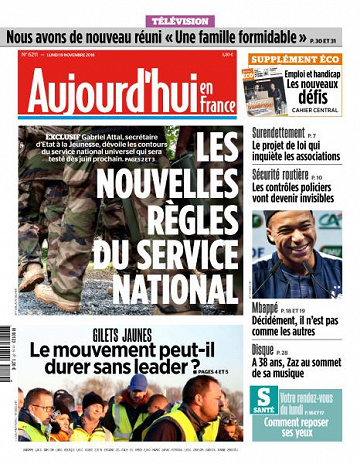 Aujourd’hui en France du Lundi 19 Novembre 2018