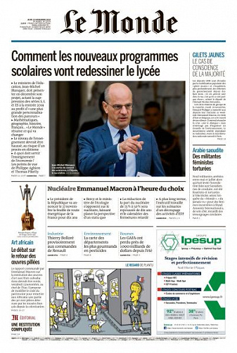 Le Monde du Jeudi 22 Novembre 2018