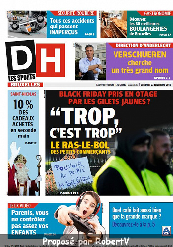 La Dernière Heure (3 éditions) - Vendredi 23 Novembre 2018