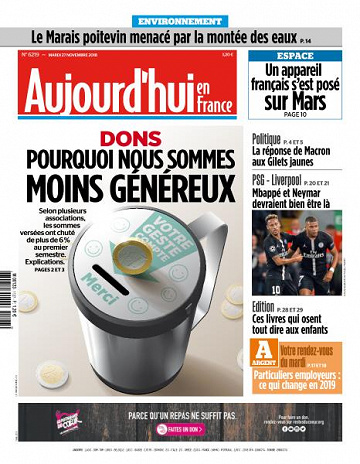 Aujourd’hui en France du Mardi 27 Novembre 2018