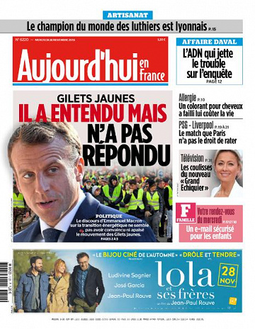 Aujourd’hui en France du Mercredi 28 Novembre 2018