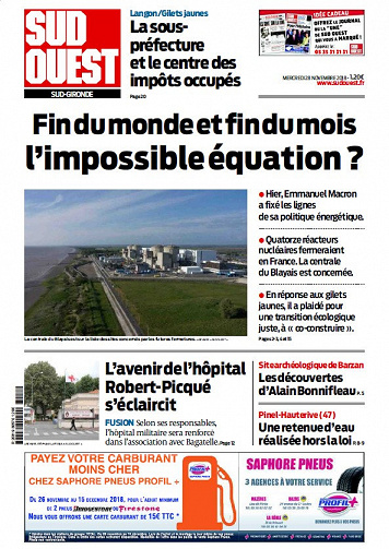 Sud Ouest (3 éditions) - Mercredi 28 Novembre 2018