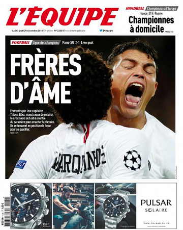 L’equipe du Jeudi 29 Novembre 2018