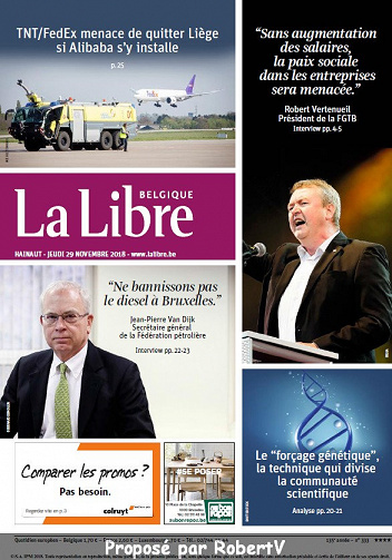 La Libre Belgique - Jeudi 29 Novembre 2018