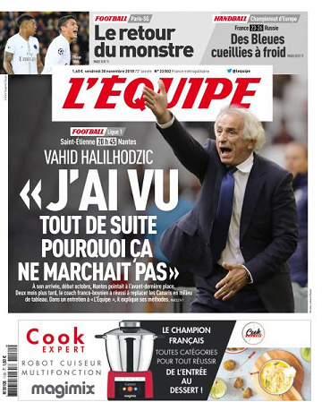 L’equipe du Vendredi 30 Novembre 2018