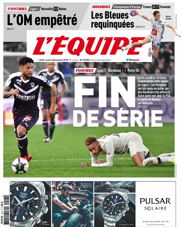 L’equipe du Lundi 3 Décembre 2018