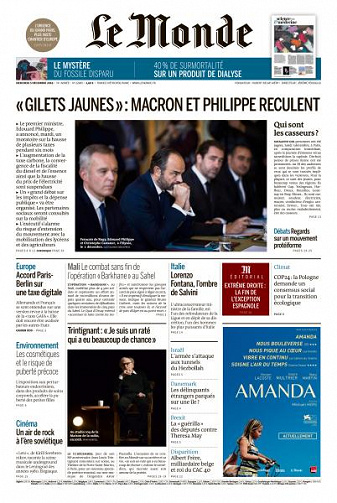 Le Monde du Mercredi 5 Décembre 2018