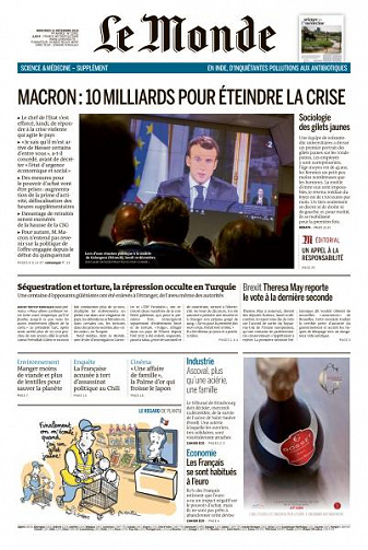 Le Monde du Mercredi 12 Décembre 2018