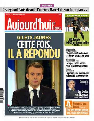 Aujourd’hui en France du Mardi 11 Décembre 2018