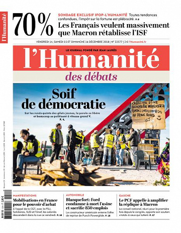 L’Humanite du Vendredi 14 et Dimanche 16 Décembre 2018