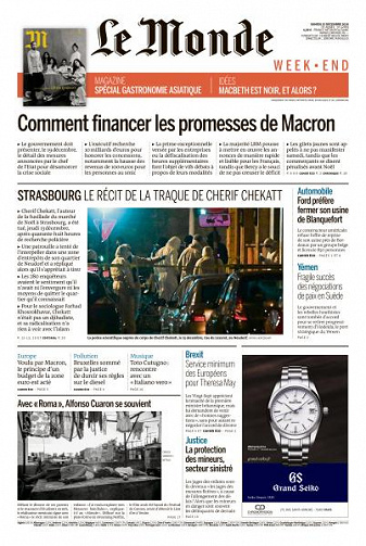 Le Monde du Samedi 15 Décembre 2018