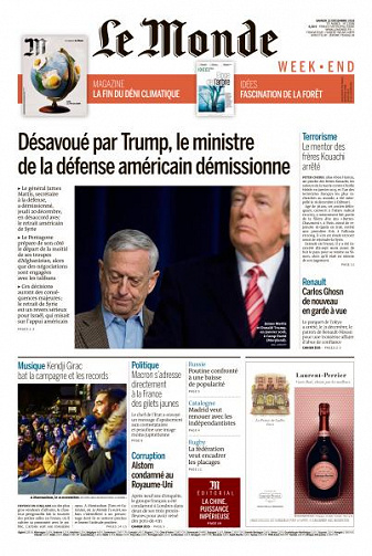 Le Monde du Samedi 22 Décembre 2018