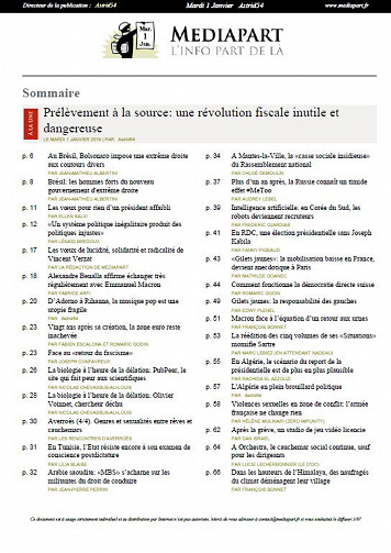 Mediapart - Mardi 1er Janvier 2019 (Dernière édition)