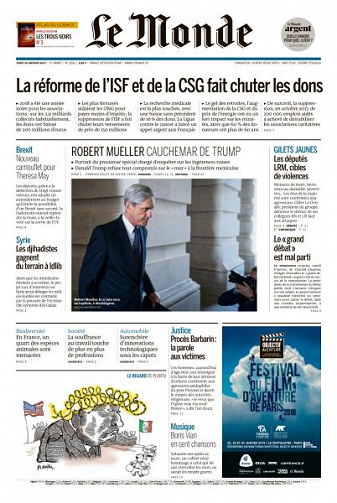 Le Monde du Jeudi 10 Janvier 2019