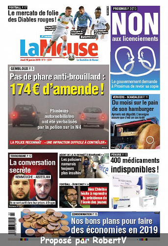La Meuse (3 éditions) - Jeudi 10 Janvier 2019