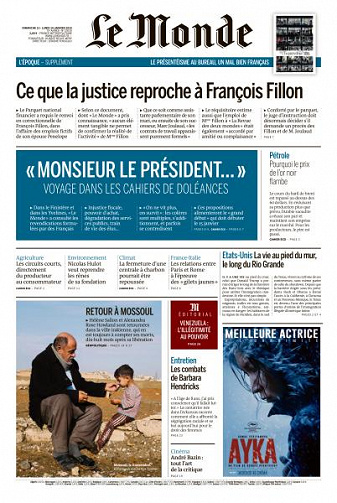 Le Monde du Dimanche 13 et Lundi 14 Janvier 2019