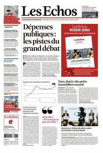 Les Echos du Vendredi 18 et Samedi 19 Janvier 2019