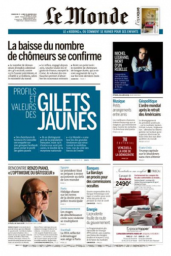 Le Monde du Dimanche 27 et Lundi 28 Janvier 2019