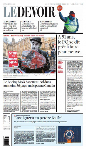 Le Devoir (CA, Québec) - Mercredi 13 Mars 2019