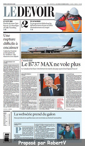 Le Devoir (CA, Québec) - Jeudi 14 Mars 2019