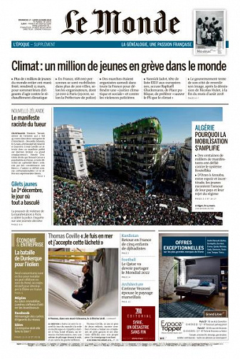 Le Monde du Dimanche 17 et Lundi 18 Mars 2019