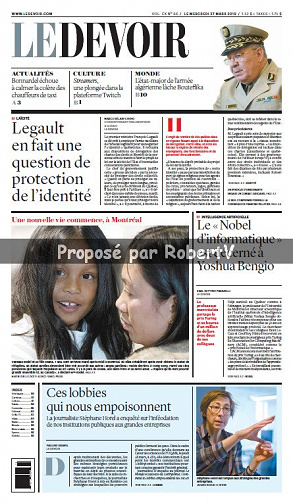 Le Devoir (CA, Québec) - Mercredi 27 Mars 2019
