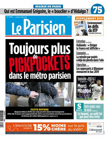Le Parisien du Lundi 1er Avril 2019