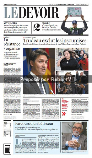 Le Devoir (CA, Québec) - Mercredi 3 Avril 2019