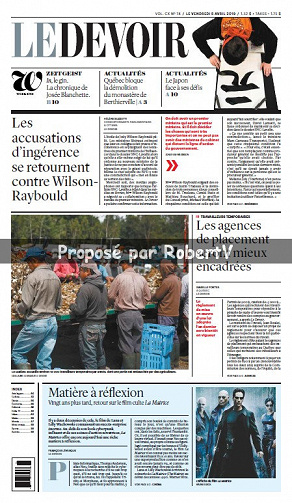 Le Devoir (CA, Québec) - Vendredi 5 Avril 2019
