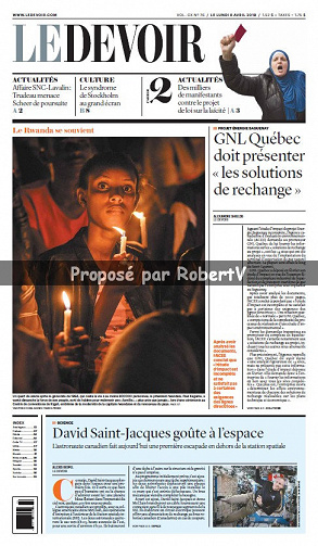 Le Devoir (CA, Québec) - Lundi 8 Avril 2019