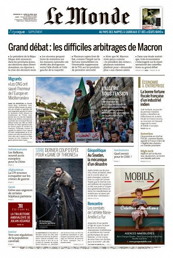 Le Monde du Dimanche 14 et Lundi 15 Avril 2019