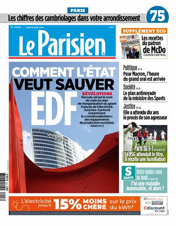 Le Parisien du Lundi 15 Avril 2019