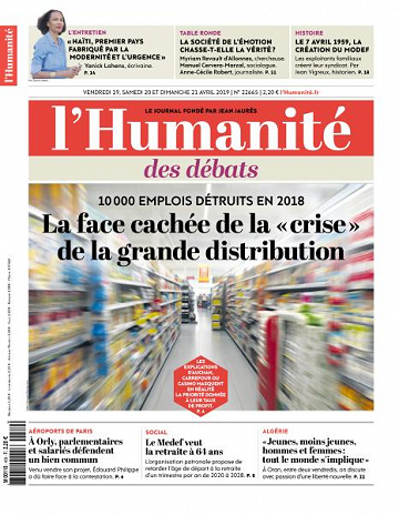 L’Humanite du Vendredi 19 et Dimanche 21 Avril 2019