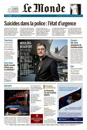 Le Monde du Dimanche 21 et Mardi 23 Avril 2019