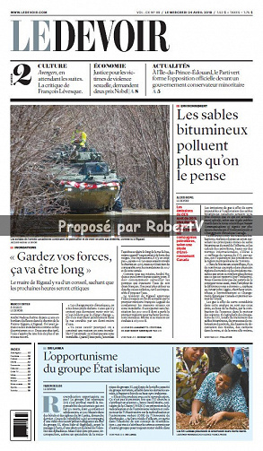 Le Devoir (CA, Québec) - Mercredi 24 Avril 2019