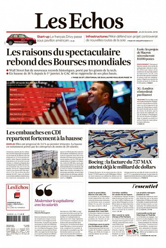 Les Echos du Jeudi 25 Avril 2019
