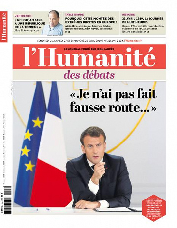 L’Humanite du Vendredi 26 et Dimanche 28 Avril 2019