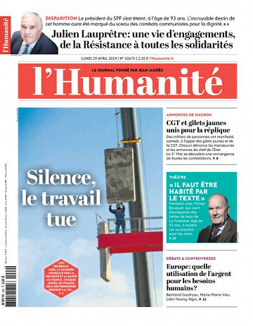 L’Humanite du Lundi 29 Avril 2019