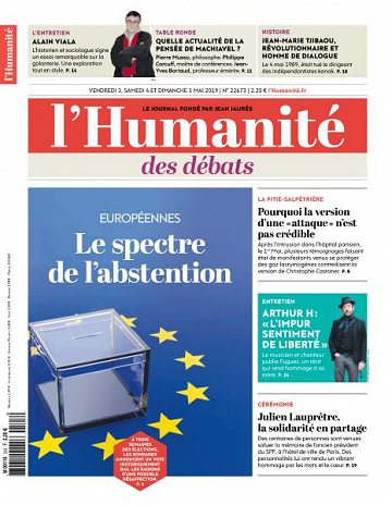 L’Humanite du Vendredi 3 et Dimanche 5 Mai 2019
