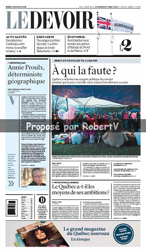 Le Devoir (CA, Québec) - Vendredi 3 Mai 2019