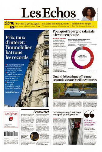 Les Echos du Vendredi 2 et Samedi 3 Août 2019