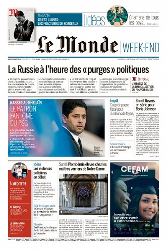 Le Monde du Samedi 3 Août 2019