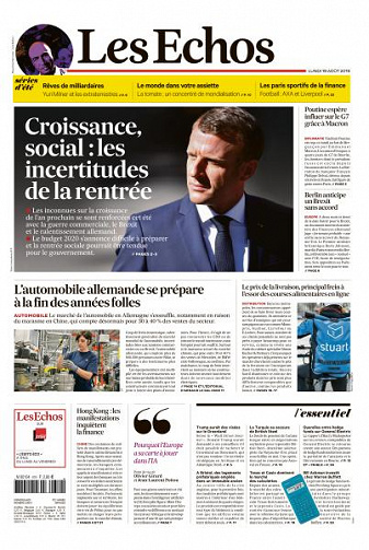 Les Echos du Lundi 19 Août 2019