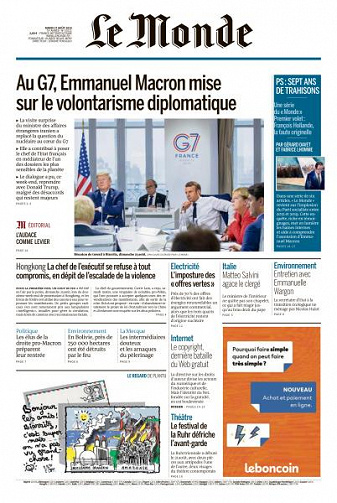 Le Monde du Mardi 27 Août 2019