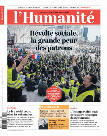 L’Humanite du Vendredi 30 Août 2019