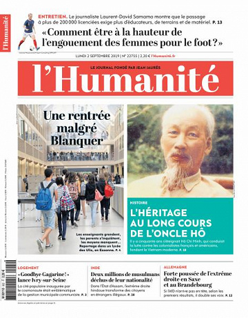 L’Humanite du Lundi 2 Septembre 2019
