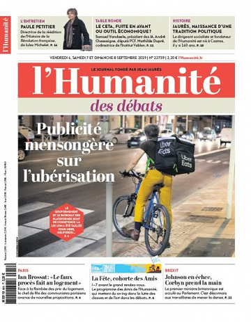 L’Humanite du Vendredi 6 et Dimanche 8 Septembre 2019